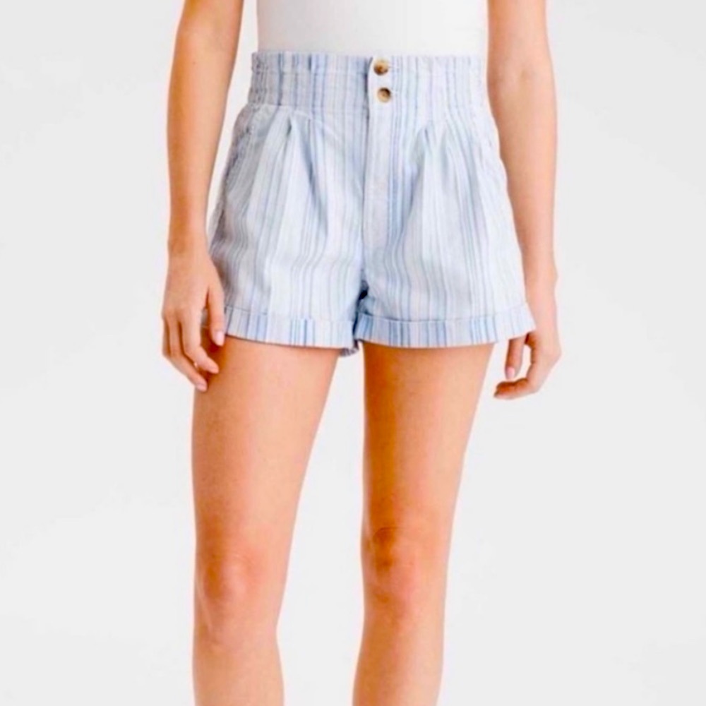 American Eagle Striped Paper Bag Mom Shorts